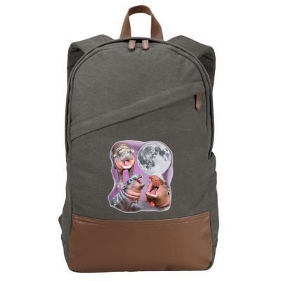 Moo Deng Three Moo Deng Moon Funny Hippo Cotton Canvas Backpack