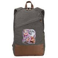 Moo Deng Three Moo Deng Moon Funny Hippo Cotton Canvas Backpack
