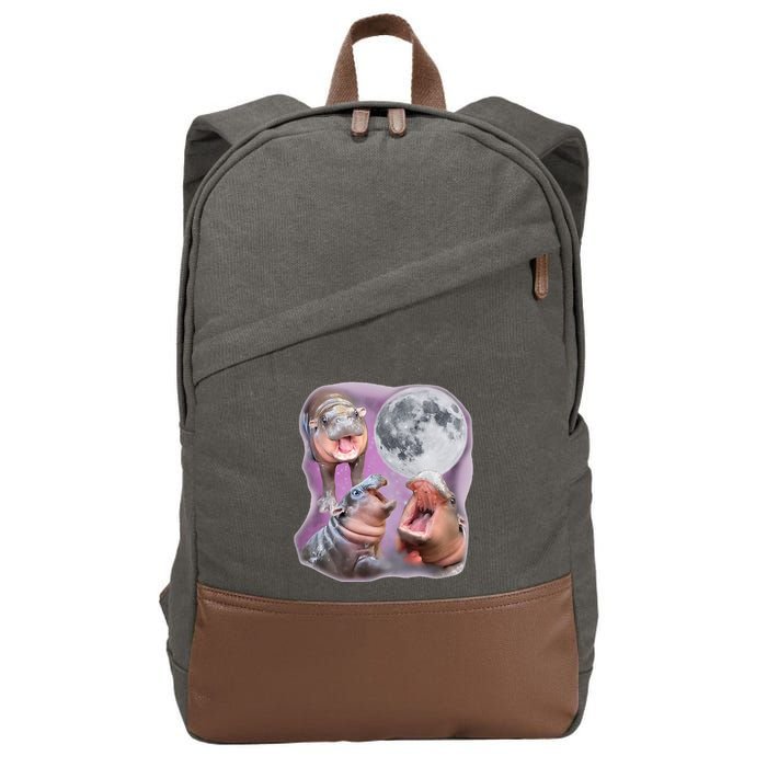 Moo Deng Three Moo Deng Moon Funny Hippo Cotton Canvas Backpack