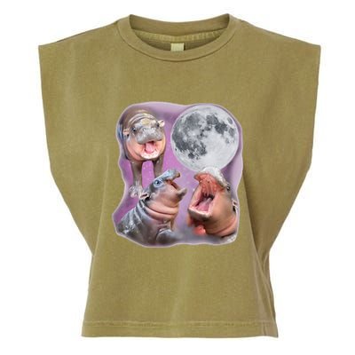 Moo Deng Three Moo Deng Moon Funny Hippo Garment-Dyed Women's Muscle Tee