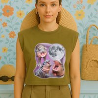 Moo Deng Three Moo Deng Moon Funny Hippo Garment-Dyed Women's Muscle Tee