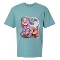 Moo Deng Three Moo Deng Moon Funny Hippo Sueded Cloud Jersey T-Shirt