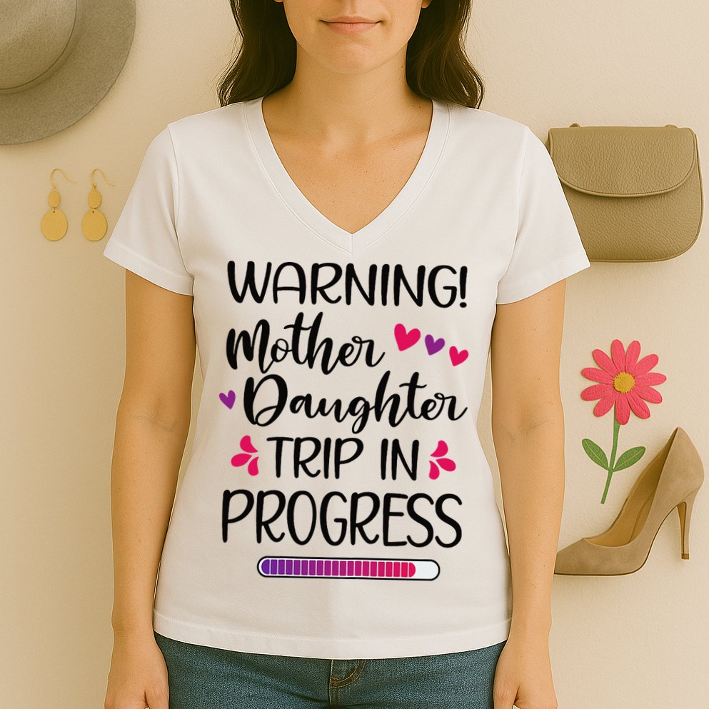 Mother Daughter Trip In Progress Vacation Family Travel Women's V-Neck T-Shirt