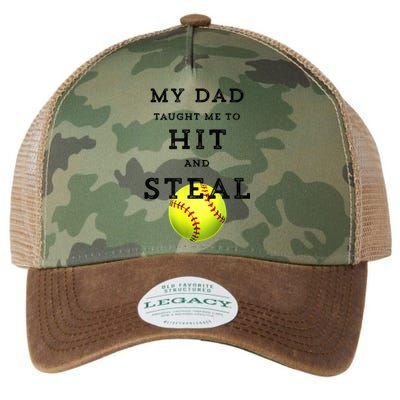 My Dad Taught Me To Hit And Steal Softball Legacy Tie Dye Trucker Hat