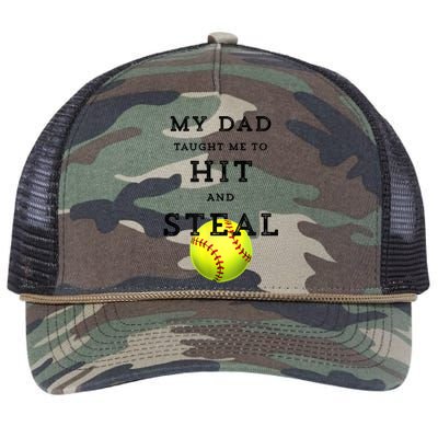 My Dad Taught Me To Hit And Steal Softball Retro Rope Trucker Hat Cap