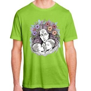 Mothers Day Twin Brothers Watercolor Design Cute Flowers Mom Gift Adult ChromaSoft Performance T-Shirt