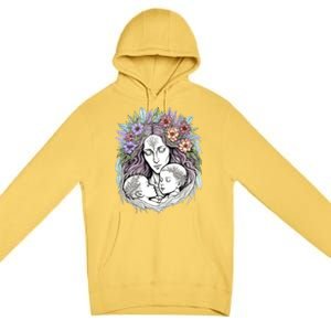 Mothers Day Twin Brothers Watercolor Design Cute Flowers Mom Gift Premium Pullover Hoodie