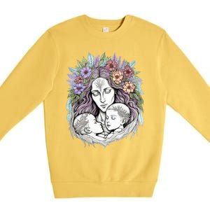 Mothers Day Twin Brothers Watercolor Design Cute Flowers Mom Gift Premium Crewneck Sweatshirt