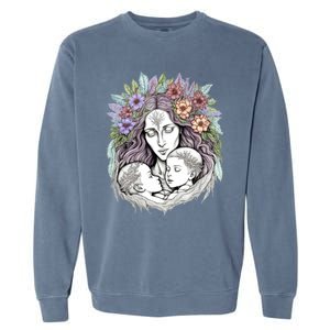 Mothers Day Twin Brothers Watercolor Design Cute Flowers Mom Gift Garment-Dyed Sweatshirt