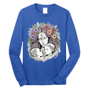 Mothers Day Twin Brothers Watercolor Design Cute Flowers Mom Gift Long Sleeve Shirt