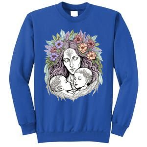 Mothers Day Twin Brothers Watercolor Design Cute Flowers Mom Gift Sweatshirt