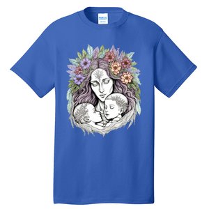 Mothers Day Twin Brothers Watercolor Design Cute Flowers Mom Gift Tall T-Shirt