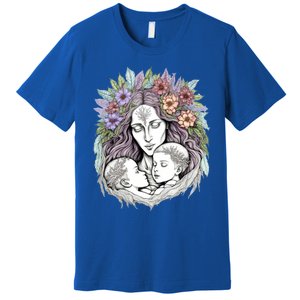 Mothers Day Twin Brothers Watercolor Design Cute Flowers Mom Gift Premium T-Shirt