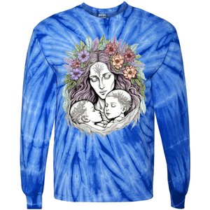 Mothers Day Twin Brothers Watercolor Design Cute Flowers Mom Gift Tie-Dye Long Sleeve Shirt