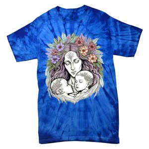 Mothers Day Twin Brothers Watercolor Design Cute Flowers Mom Gift Tie-Dye T-Shirt