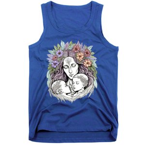 Mothers Day Twin Brothers Watercolor Design Cute Flowers Mom Gift Tank Top