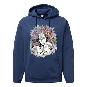 Mothers Day Twin Brothers Watercolor Design Cute Flowers Mom Gift Performance Fleece Hoodie