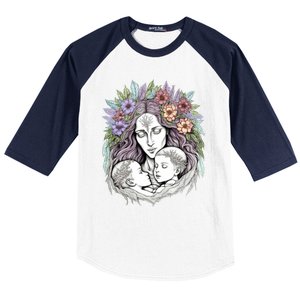 Mothers Day Twin Brothers Watercolor Design Cute Flowers Mom Gift Baseball Sleeve Shirt