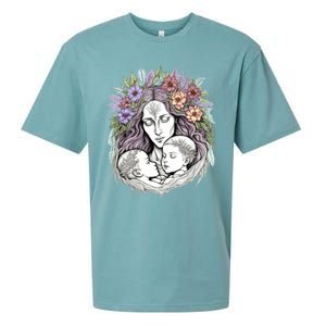 Mothers Day Twin Brothers Watercolor Design Cute Flowers Mom Gift Sueded Cloud Jersey T-Shirt