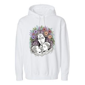 Mothers Day Twin Brothers Watercolor Design Cute Flowers Mom Gift Garment-Dyed Fleece Hoodie