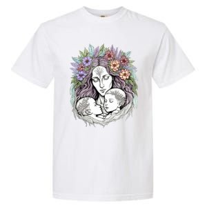 Mothers Day Twin Brothers Watercolor Design Cute Flowers Mom Gift Garment-Dyed Heavyweight T-Shirt