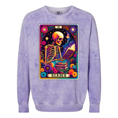 MotherS Day Teacher The Reader Tarot Card Skeleton Gift Colorblast Crewneck Sweatshirt