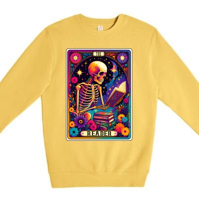 MotherS Day Teacher The Reader Tarot Card Skeleton Gift Premium Crewneck Sweatshirt