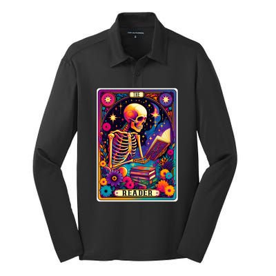 MotherS Day Teacher The Reader Tarot Card Skeleton Gift Silk Touch Performance Long Sleeve Polo