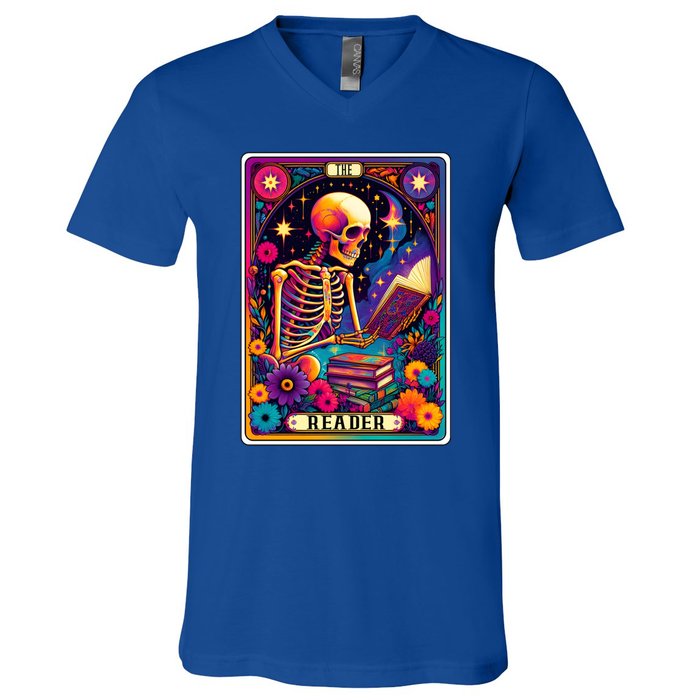 MotherS Day Teacher The Reader Tarot Card Skeleton Gift V-Neck T-Shirt