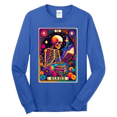 MotherS Day Teacher The Reader Tarot Card Skeleton Gift Tall Long Sleeve T-Shirt