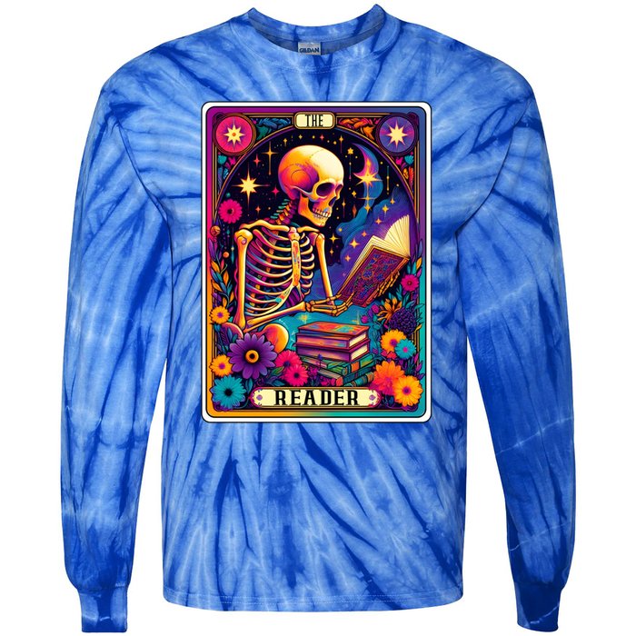 MotherS Day Teacher The Reader Tarot Card Skeleton Gift Tie-Dye Long Sleeve Shirt