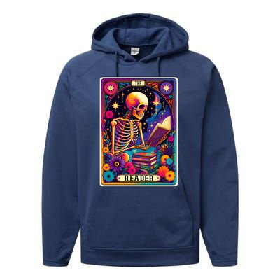 MotherS Day Teacher The Reader Tarot Card Skeleton Gift Performance Fleece Hoodie