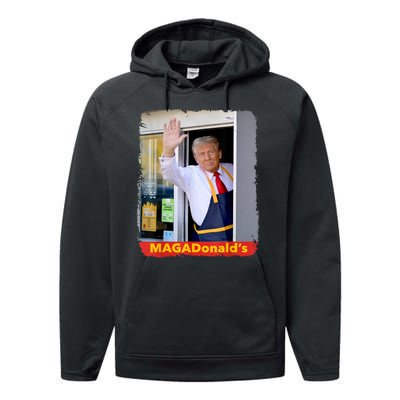 Maga Donalds Trump Serving French Fries Funny Trump Works Drive Thru Gift Performance Fleece Hoodie