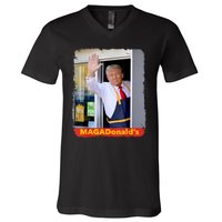 Maga Donalds Trump Serving French Fries Funny Trump Works Drive Thru Gift V-Neck T-Shirt