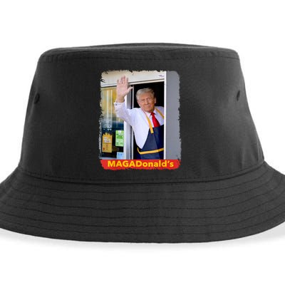 Maga Donalds Trump Serving French Fries Funny Trump Works Drive Thru Gift Sustainable Bucket Hat