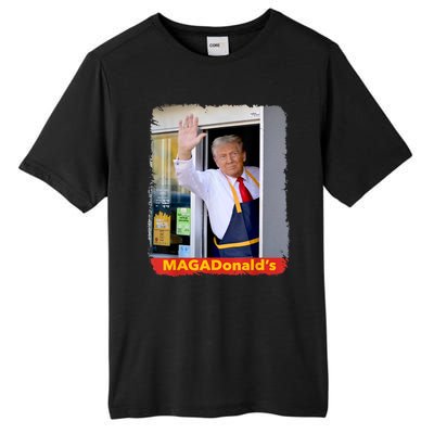 Maga Donalds Trump Serving French Fries Funny Trump Works Drive Thru Gift Tall Fusion ChromaSoft Performance T-Shirt