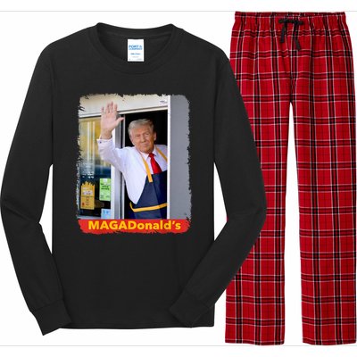 Maga Donalds Trump Serving French Fries Funny Trump Works Drive Thru Gift Long Sleeve Pajama Set