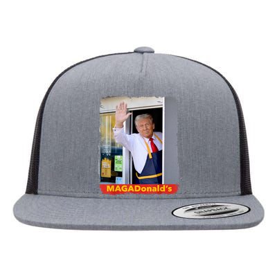 Maga Donalds Trump Serving French Fries Funny Trump Works Drive Thru Gift Flat Bill Trucker Hat