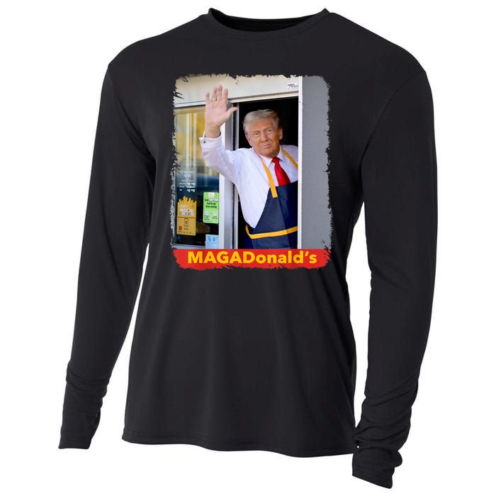 Maga Donalds Trump Serving French Fries Funny Trump Works Drive Thru Gift Cooling Performance Long Sleeve Crew