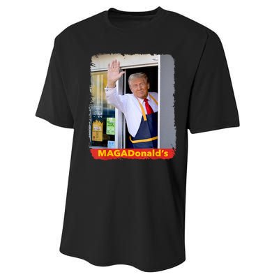 Maga Donalds Trump Serving French Fries Funny Trump Works Drive Thru Gift Performance Sprint T-Shirt