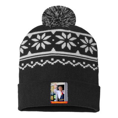 Maga Donalds Trump Serving French Fries Funny Trump Works Drive Thru Gift USA-Made Snowflake Beanie