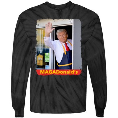 Maga Donalds Trump Serving French Fries Funny Trump Works Drive Thru Gift Tie-Dye Long Sleeve Shirt