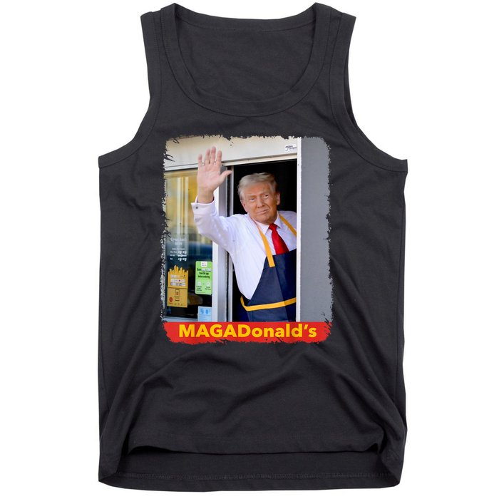 Maga Donalds Trump Serving French Fries Funny Trump Works Drive Thru Gift Tank Top