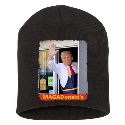 Maga Donalds Trump Serving French Fries Funny Trump Works Drive Thru Gift Short Acrylic Beanie