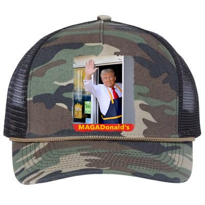 Maga Donalds Trump Serving French Fries Funny Trump Works Drive Thru Gift Retro Rope Trucker Hat Cap