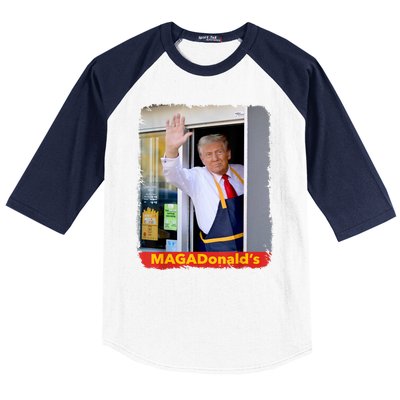 Maga Donalds Trump Serving French Fries Funny Trump Works Drive Thru Gift Baseball Sleeve Shirt