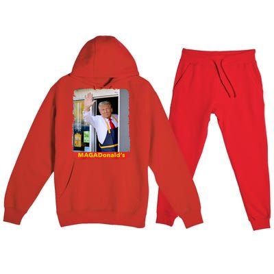 Maga Donalds Trump Serving French Fries Funny Trump Works Drive Thru Gift Premium Hooded Sweatsuit Set