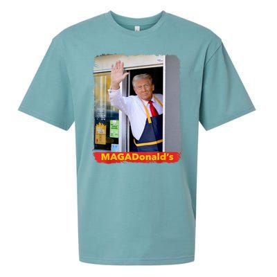 Maga Donalds Trump Serving French Fries Funny Trump Works Drive Thru Gift Sueded Cloud Jersey T-Shirt