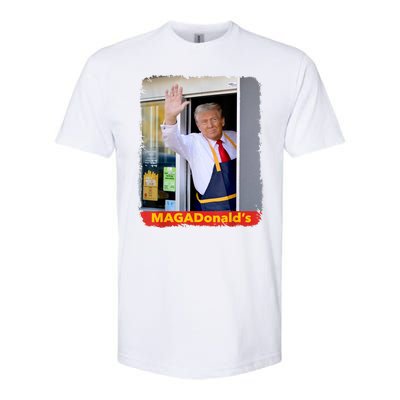 Maga Donalds Trump Serving French Fries Funny Trump Works Drive Thru Gift Softstyle CVC T-Shirt