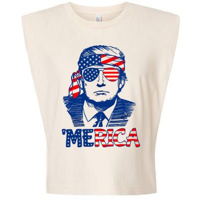 Merica Donald Trump 4th Of July Patristic American Flag Garment-Dyed Women's Muscle Tee